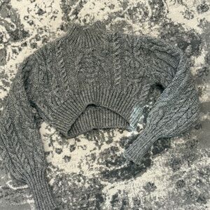 Zara Gray Cable Knit Crop Top Turtleneck Sweater